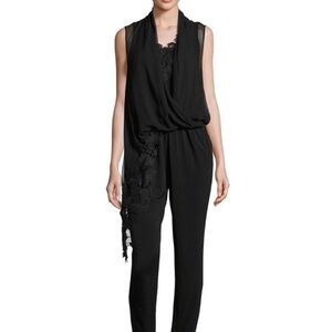 Kobi Halperin NWT Stacey Jumpsuit Women’s Small Black One Shoulder Floral Cape
